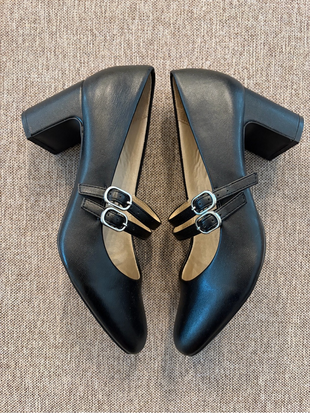 LifeStride True Mary Jane Black Double Strap Block Heel Size 8.5 Twee Preppy